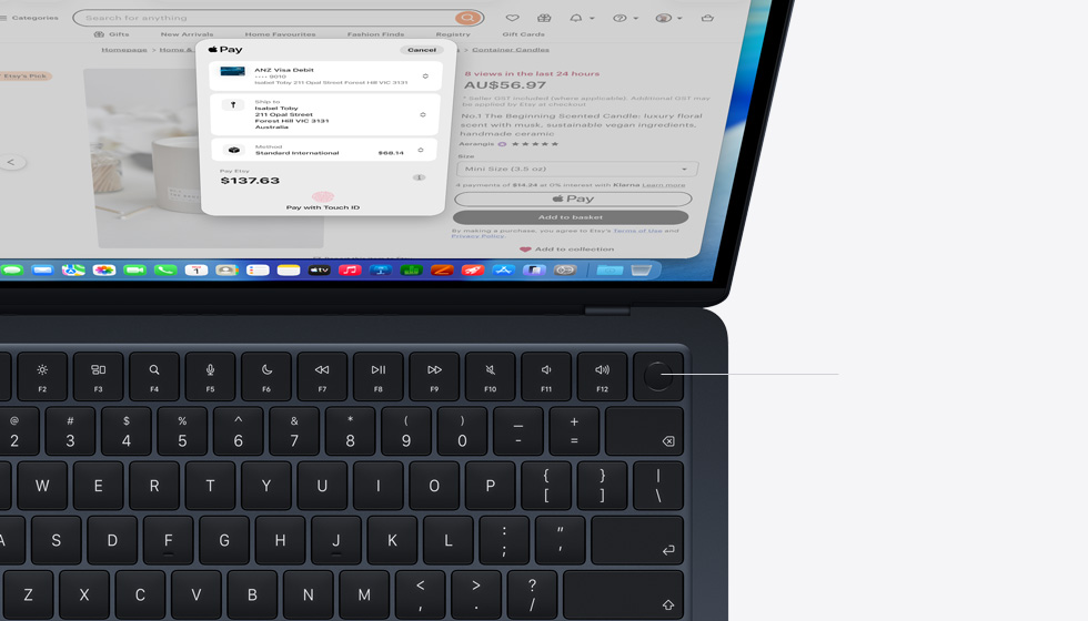 Open MacBook Air demonstrating the location of the Touch ID button