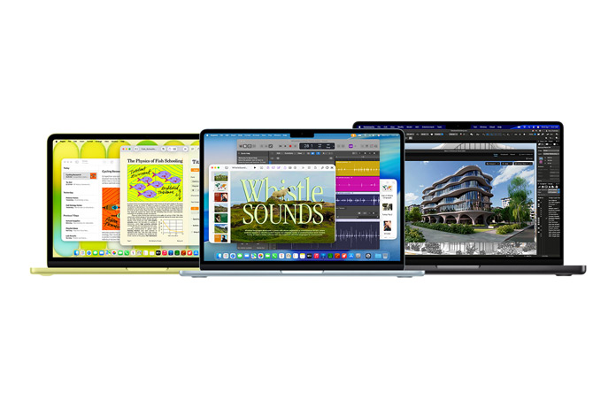 Sitruksenvärinen MacBook Neo, hopeanvärinen MacBook Air ja tähtimusta MacBook Pro esittelevät Mac-tuoteperheen monipuolista suorituskykyä