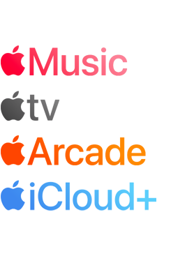 Logotypes des services Apple par abonnement, notamment Apple Music, Fitness+, Apple TV, Apple Arcade, iCloud+