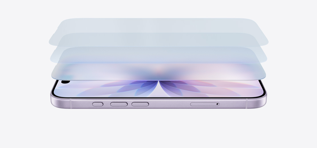 iPhone 17 i lavendel finish, liggande, design i flera lager med Ceramic Shield 2