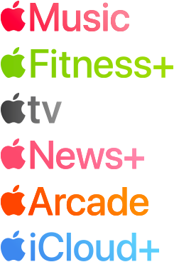A list of Apple services: Apple Music, Apple Fitness Plus, Apple TV, Apple News Plus, Apple Arcade and Apple iCloud Plus