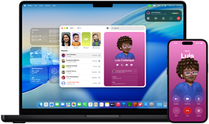 MacBook Pro και iPhone 16 Plus, ανοιχτό app Τηλέφωνο, η ίδια επαφή εμφανίζεται και στις δύο οθόνες