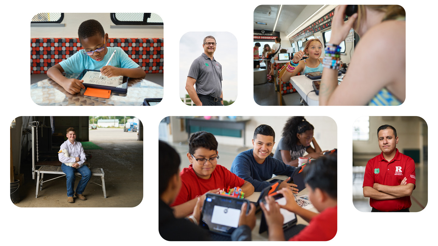 A collage of 4-H educators and participants using iPad and Apple Pencil.