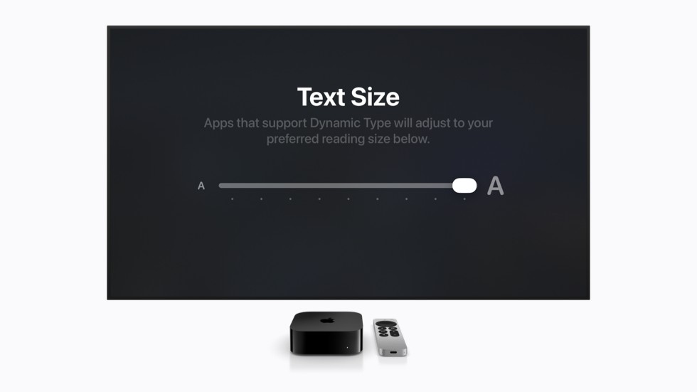 Op een Apple TV staat een regelaar waarmee de tekstgrootte aangepast kan worden.