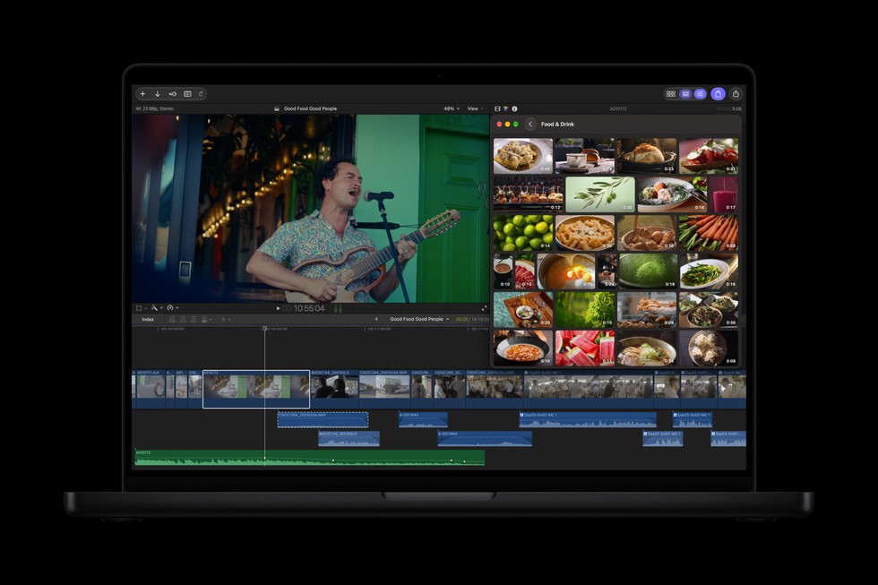 MacBook Pro shows a Content Hub screen in Final Cut Pro.
