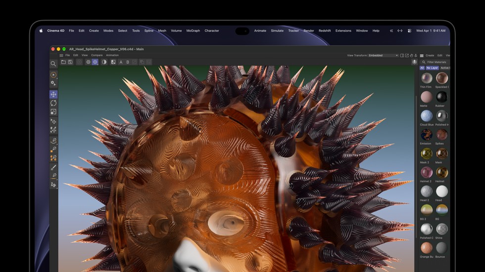 An open MacBook Pro with PROLED XDR Display shows Cinema 4D.