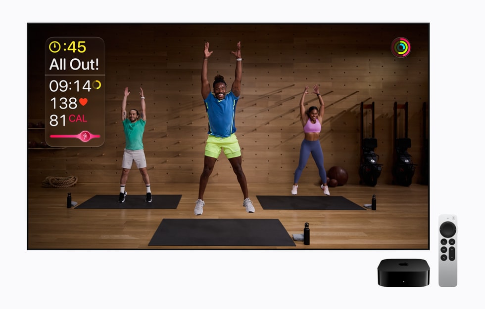 Un Apple TV 4K muestra un entrenamiento de Apple Fitness+.