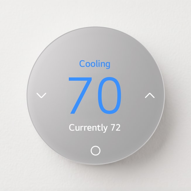 LG’s Smart Thermostat shows a room temperature cooling to 70 degrees Fahrenheit.