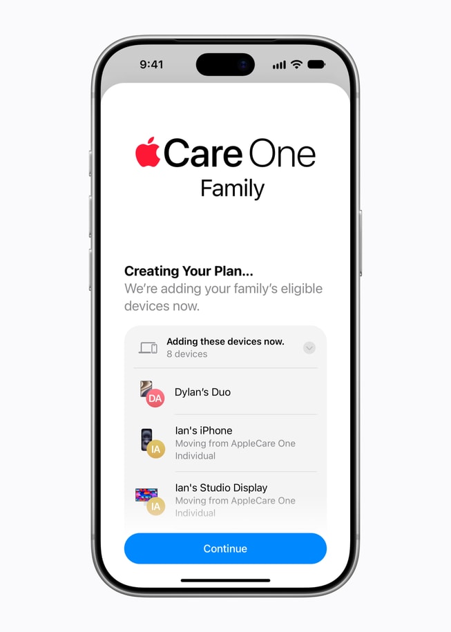 iPhone 18 Pro con la pantalla de suscripción a AppleCare One Family.