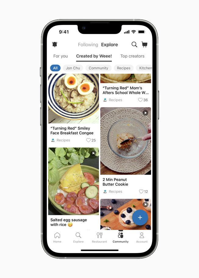 Se muestran recetas dentro la pestaña "Creado por Weee!"Cen la página Explorar de la app. 