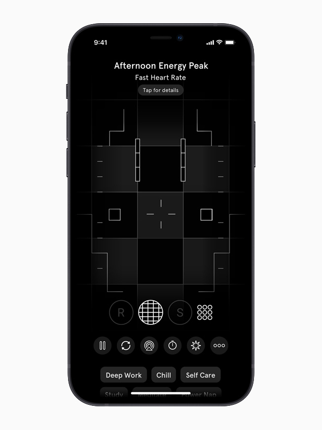 La app Endel muestra la pantalla “Afternoon Energy Peak” en el iPhone 12.