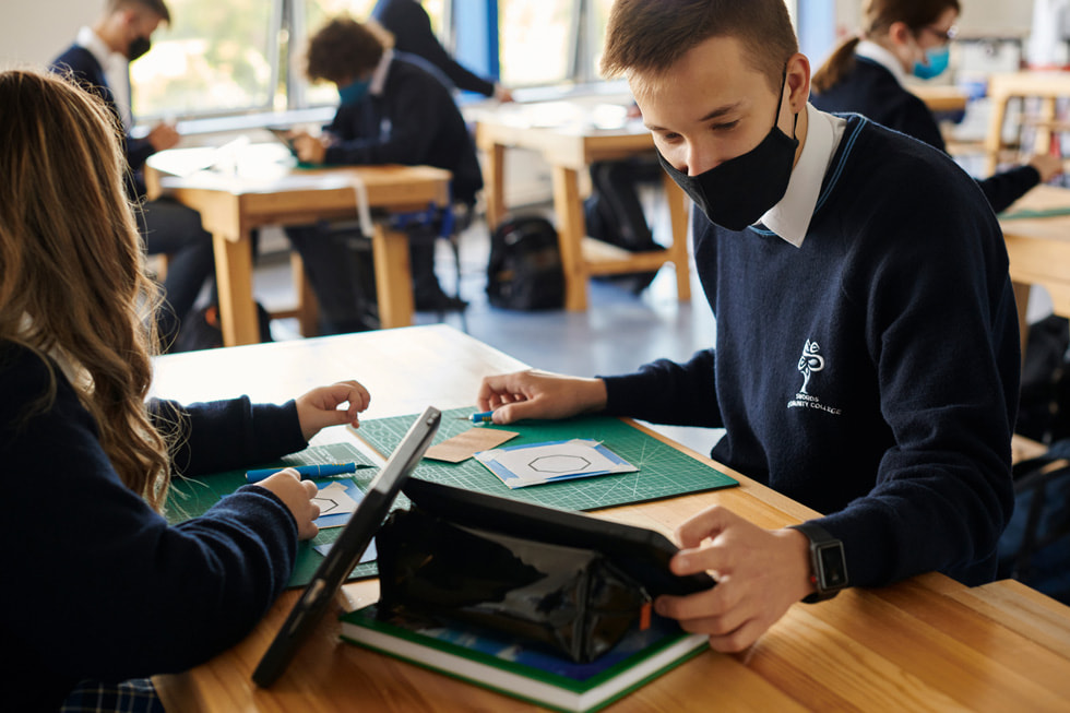 Student Marcel Czubak is shown in a classroom at Swords Community College.