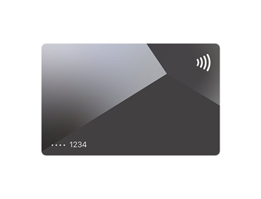 Apple Card, önden görünüm, titanyum rengi, sol üst köşede Apple logosu