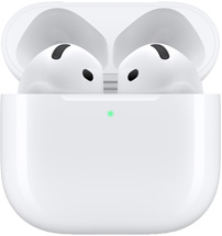 Uzlādes kārbiņa ar tajā ievietotām AirPods 5 austiņām