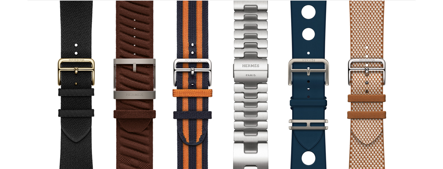 ستة من أحزمة Apple Watch Hermès بأشكال وألوان مختلفة