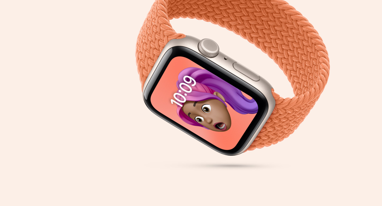 Apple Watch SE 3, aluminium case, starlight colour, crack-resistant glass display, strap, Braided Solo Loop, turmeric colour