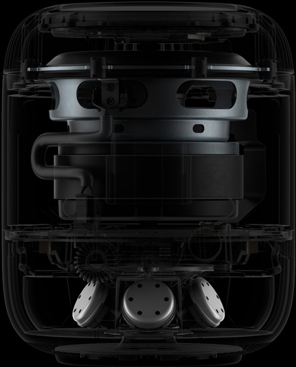 HomePodの側面。内部にある主要部品を表示している