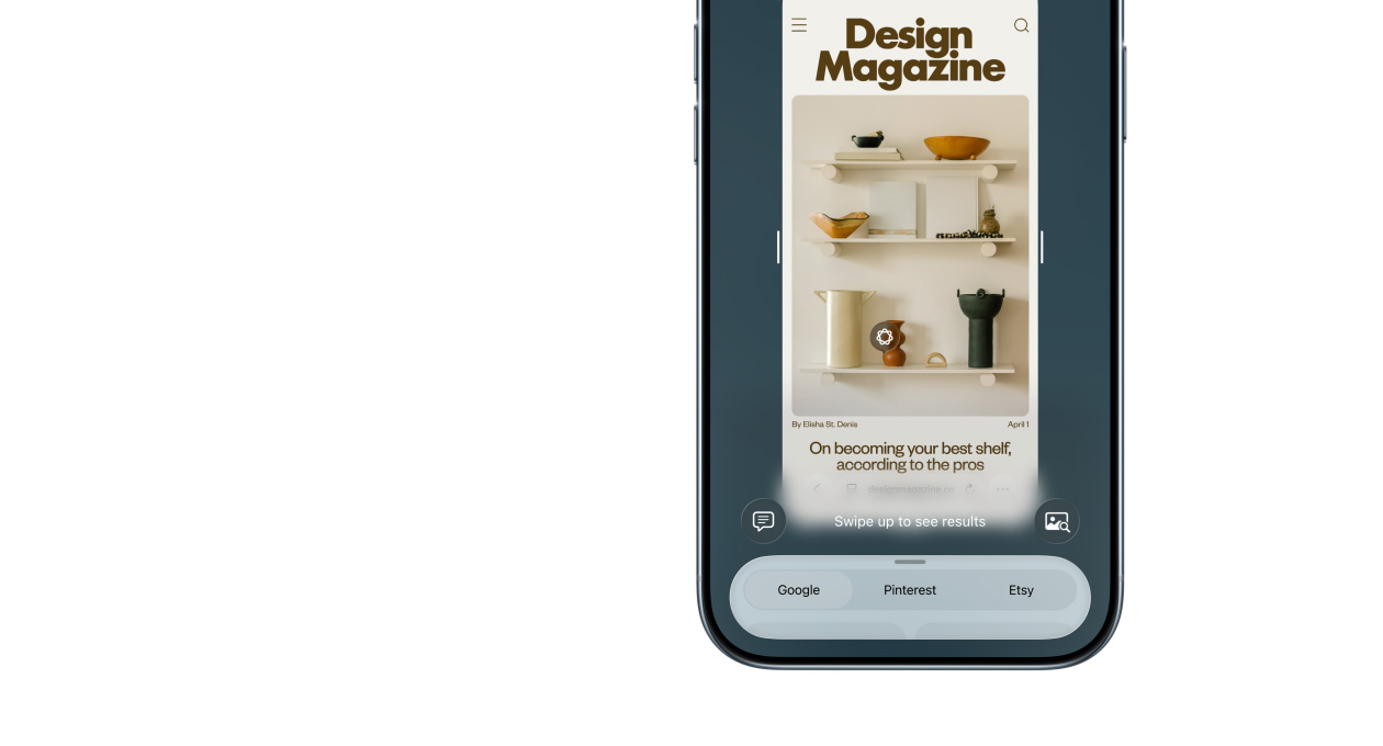 iPhone Air vist forfra med visuel intelligens-funktion i brug, sideknapper