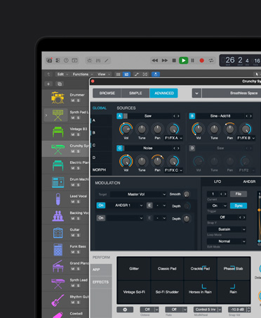 MacBook Pro 16 screen showing a wave form of different instruments