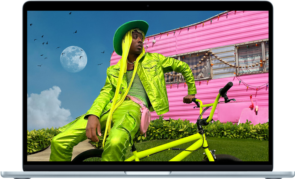  컬러풀한 Liquid Retina 디스플레이를 보여주는 MacBook Air