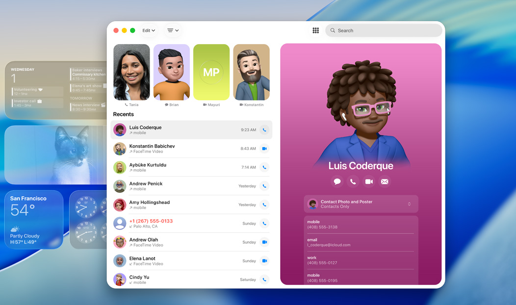MacBook Pro, app Téléphone ouverte montrant un contact dans les appels récents