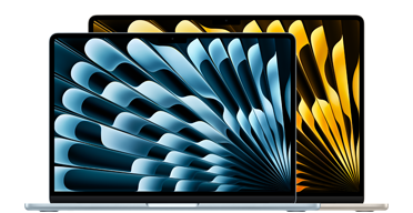 Notebooks MacBook Air de 13 e 15 polegadas disponíveis nas cores: azul-céu, prateado, estelar e meia-noite