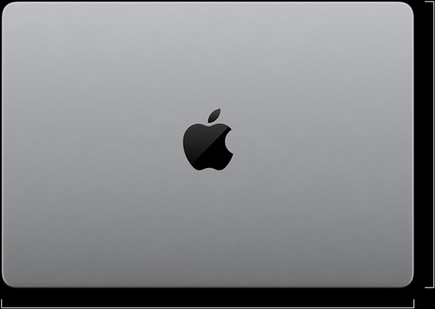 MacBook Pro avec Écran PROLED XDR, argent, dessus, fermé, indiquant les dimensions : longueur de 21,63 centimètres, largeur de 31,08 centimètres