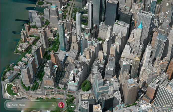 Plans d’Apple montrant une vue aérienne détaillée d’une ville avec ses immeubles, rues et espaces verts