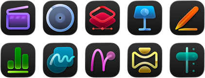 Apple Creator Studio 앱, Final Cut Pro, Logic Pro, Pixelmator Pro, Keynote, Pages, Numbers, Freeform, Motion, Compressor, MainStage