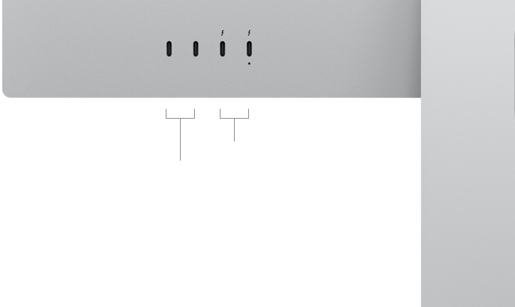 Widok z tyłu na monitor Studio Display XDR przedstawiający dwa porty USB‑C i dwa porty Thunderbolt 5